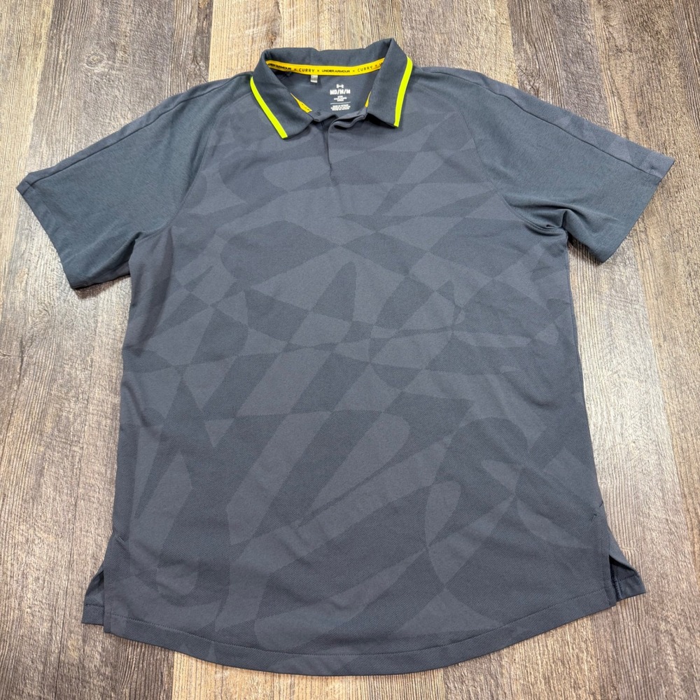 Under Armour x Steph Curry Polo Shirt Mens Samll / Medium Gray Neon Yellow